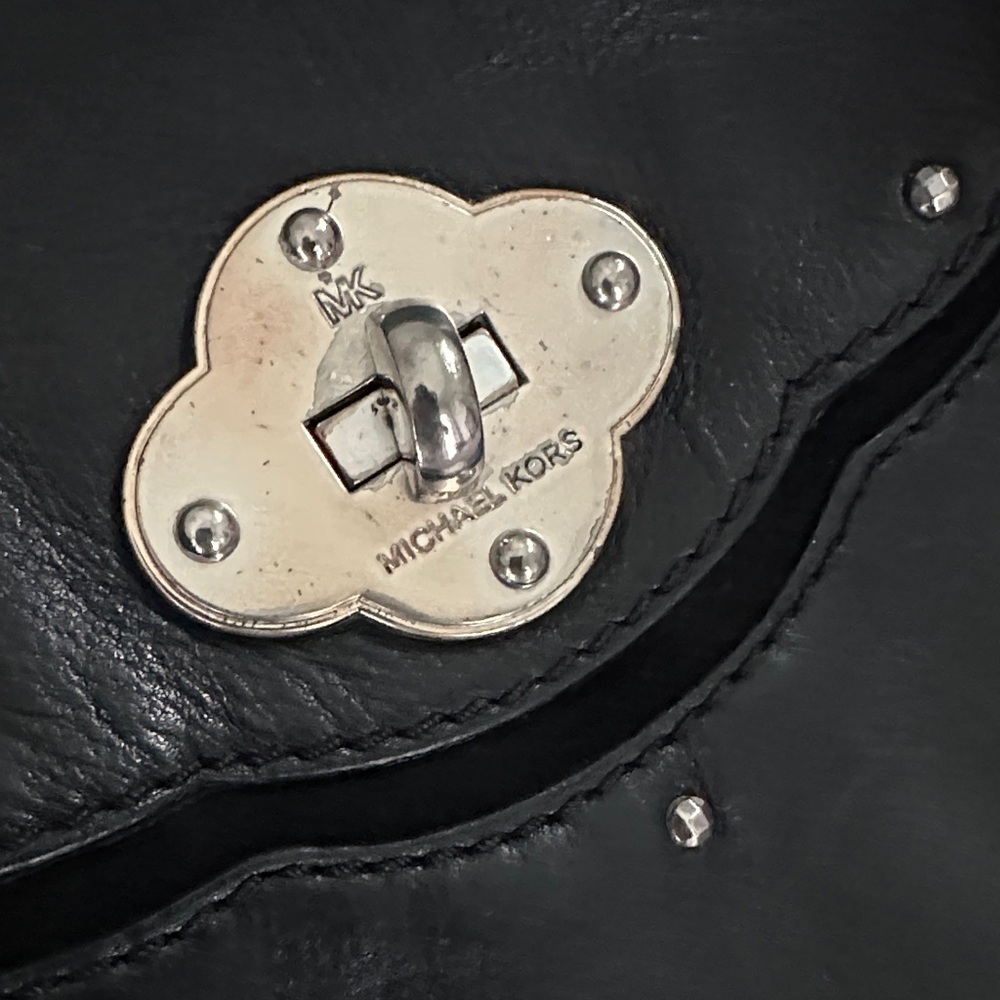 Michael Kors Black Leather Satchel with Silver Accents - Picture 3 of 16